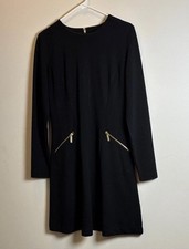 MICHAEL Michael Kors Black Long Sleeve A-Line Dress Zipper Accents Size 6