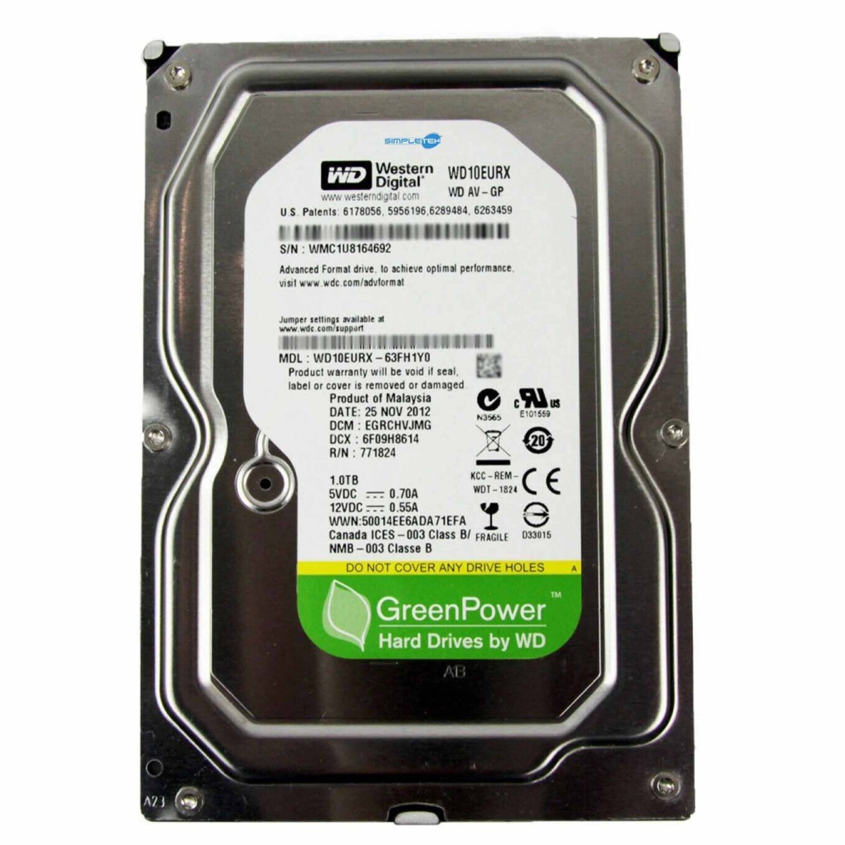 HDD WD 1TB 3,5" WD10EURX DISCO RIGIDO PC FISSO WESTERN DIGITAL SATA