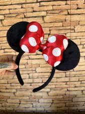 Disney Parks Red and White Polka-Dot Bow Puffy Satin Mouse Minnie Ears Headband