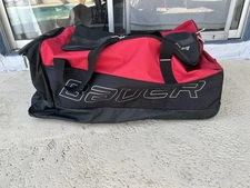 BAUER Red Black Hockey Duffle Bag  Wheeled Telescope Handle 34" x 19 1/2" X 9.5”