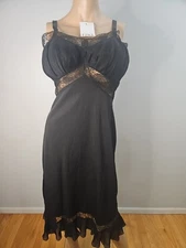 Vintage Charmode Black Tricot Nylon Full Slip Pleats/Lace Detail Size 34 Tall