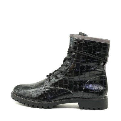s.Oliver Damen Croc Look Stiefel Schwarz Synthetik Schuhe Schnürboots EU 38