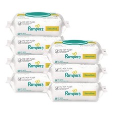 Pampers Sensitive Baby Wipes, 1-Ply, 6.7x7, Unscented, White, 84/Pack, 7/Carton