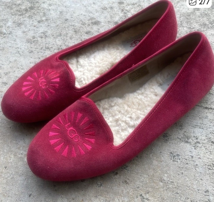 UGG Red Ruby Suede Smoking Flats Loafers Womes 9U… - image 5