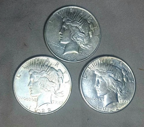 1922 P/D/S PEACE Liberty $1 Dollar 90% Silver ~BRILLIANT AU/BU~ 3-Coin Set ~