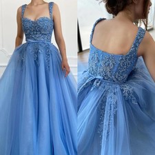 Blue Strapless Ball Evening Dresses Formal Ocassion Tulle Soutache/Ribbon Dress