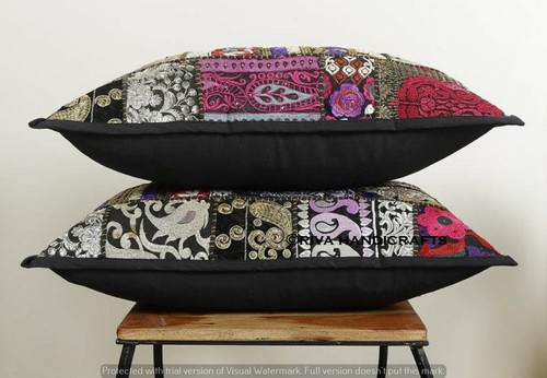 Indien Vintage Patchwork Throw Cotton Kantha Decorative Black Sofa Pillow Case - 第 2/4 張圖片