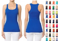 Women's Premium Cotton Tank Top Basic Soft Stretch Ribbed Knit Racerback Solids