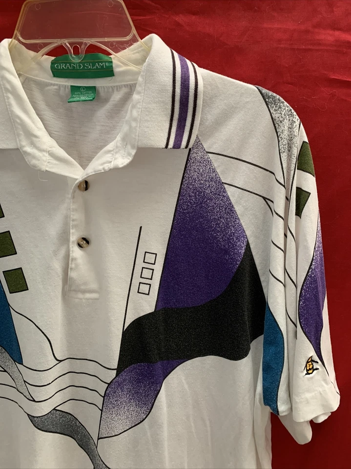 Vtg 90s Grand Slam Tennis Shirt~Lrg~Soft Cotton Blend Challenge Court Print - Image 2 of 4