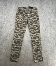 Blank NYC Jeans Juniors Size 25 Green Camo Skinny Zip Accents Utility Notched