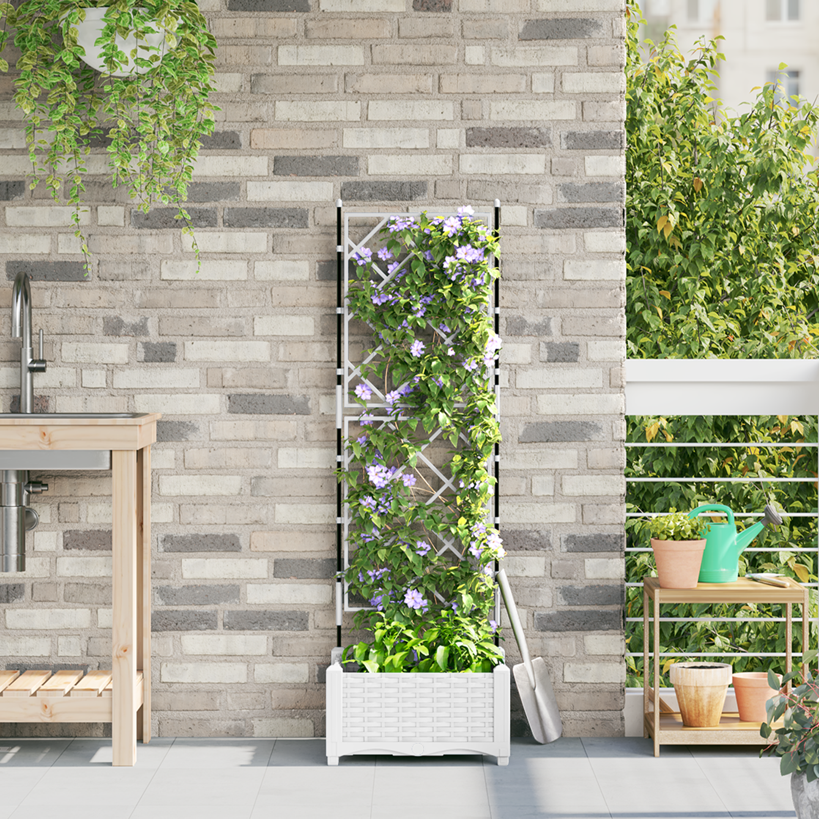Fioriera da Giardino con Trellis Bianco 40x40x125.5 cm