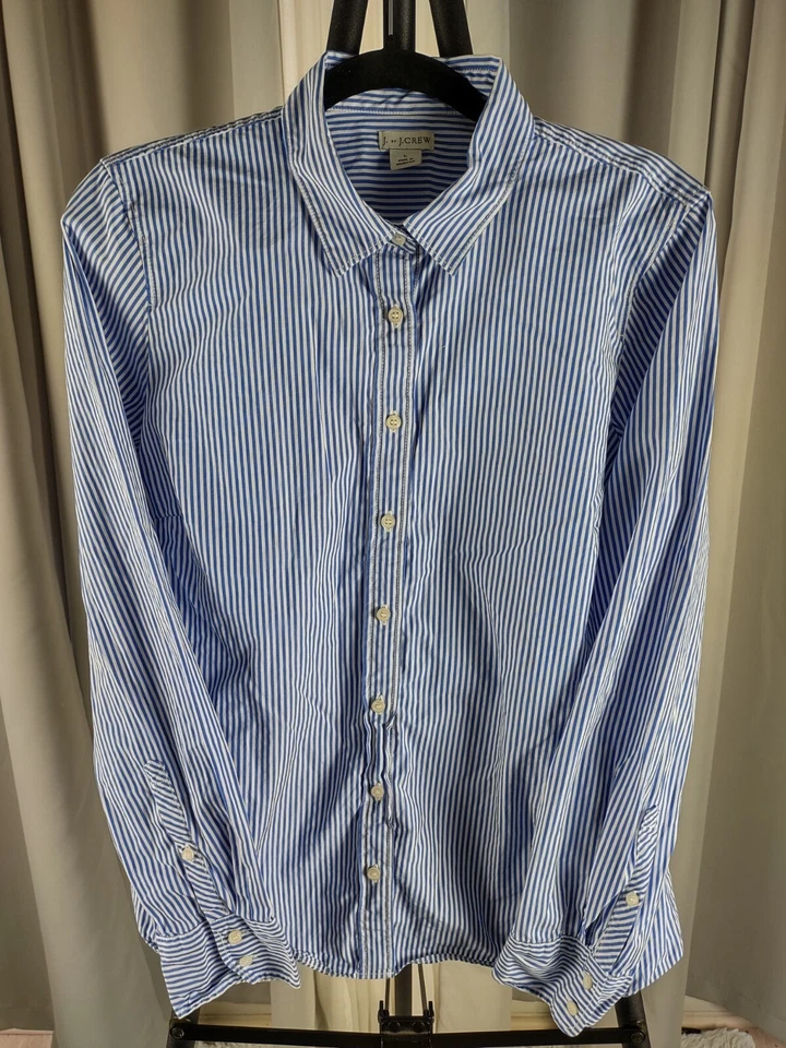 J. Por J. Camisa de vestir Crew para hombre 100 % algodón azul blanco a rayas con botones talla L Foto 2 de 4
