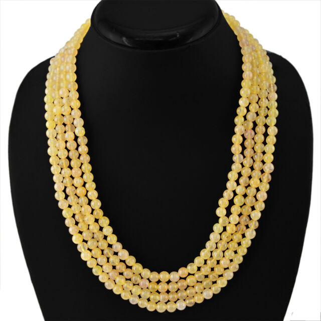 GENUINE AAA 495.00 CTS NATURAL 4 LINE YELLOW AVENTURINE BEADS NECKLACE (RS)