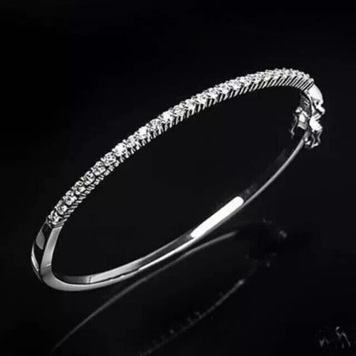 2Ct Round Cut Lab Created Diamond Bangle Bracelet 14K White Gold Plated - Picture 2 of 10