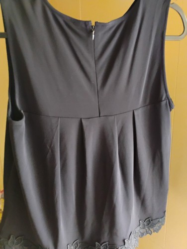 NWT-M -ANN TAYLOR Women's 'SCALLOPED BOTTOM' Navy Blue SLEEVELESS TANK TOP - Picture 3 of 6