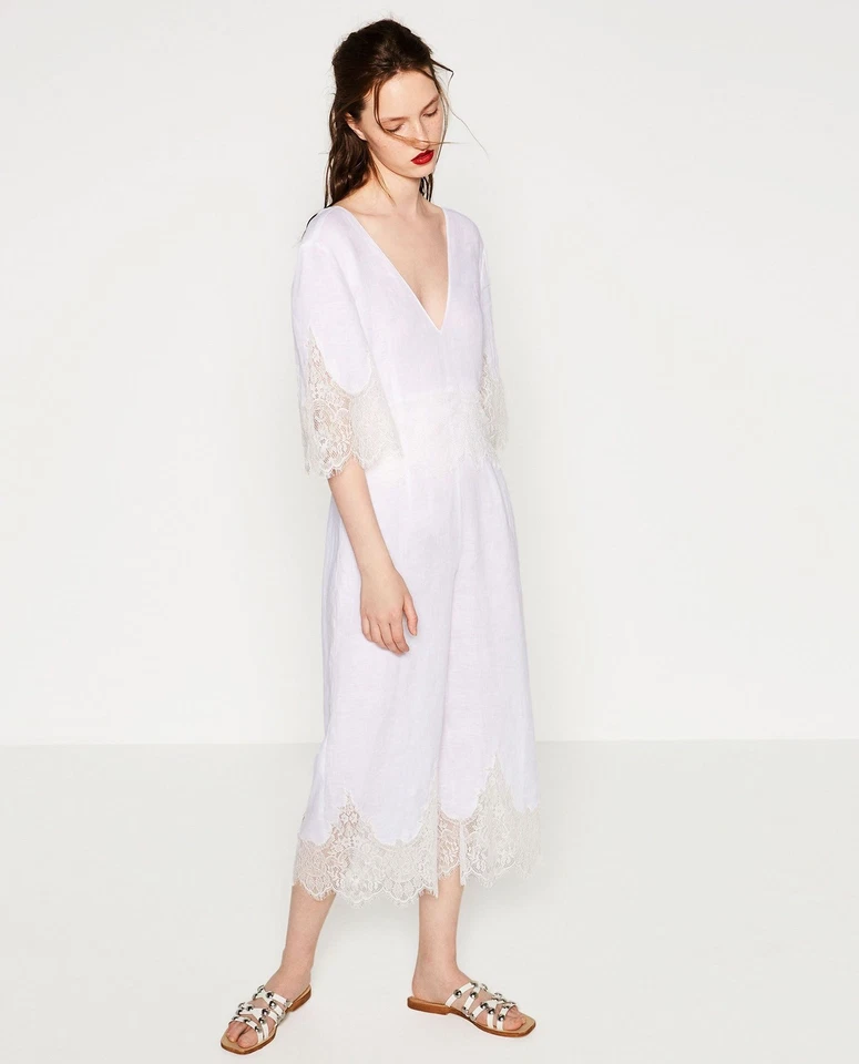 NUEVO ZARA MUJER Mono de lino blanco roto 2018 TALLA PEQUEÑA Foto 3 de 4