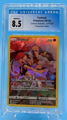Torkoal Full Art 237/236 Secret Rare Cosmic Eclipse Pokemon TCG CGC 8.5