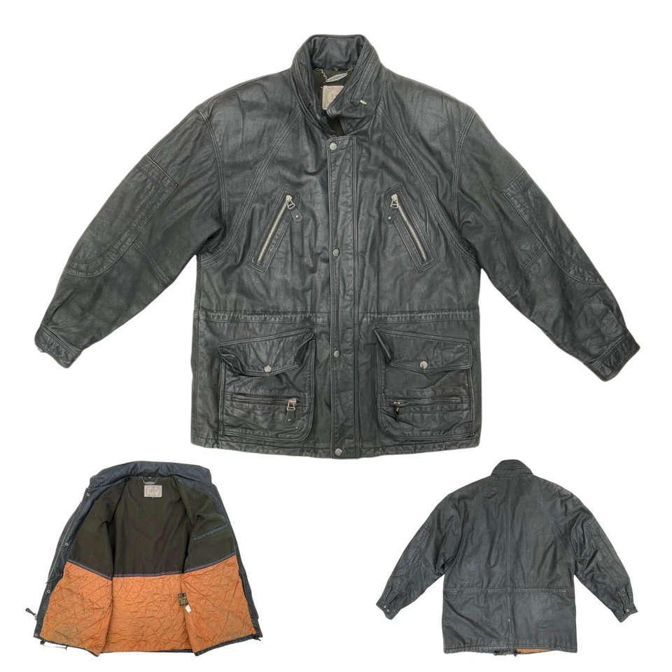 Chaqueta utilitaria de cuero vintage años 80 LEVIS para hombre M abrigo de campo bolsillos desgastados Foto 2 de 4