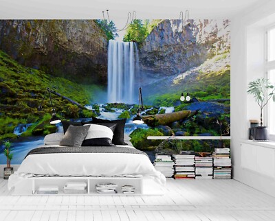 3D Forest Waterfall Landscape Wallpaper Wall Murals Removable Wallpaper ...