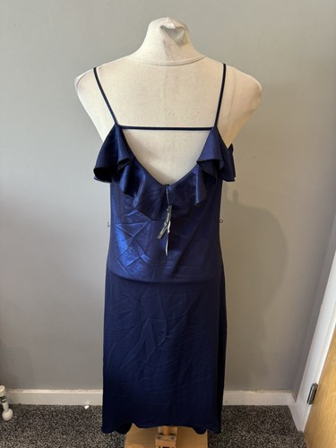 Ladies River Island Metallic Two Tone Blue Ruffle Midi Party Dress Size 10 BNWT - Picture 5 of 6