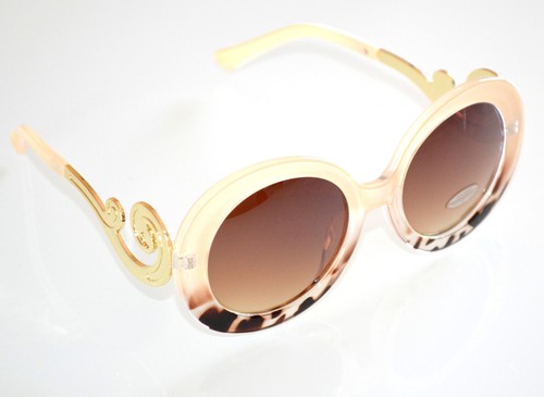 OCCHIALI da SOLE donna lenti tonde beige maculate leopardate marrone aste  oro A4 | eBay
