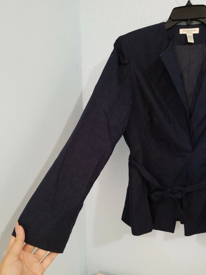 Blazer para mujer Amanda Smith de lino puro manga larga con cinturón 100 % lino.Talla 10 Foto 2 de 4