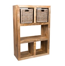 SOLID MANGO WOOD LIGHT DAKOTA OPEN BOOKCASE WITH BASKETS NEW INDIAN FURNITURE