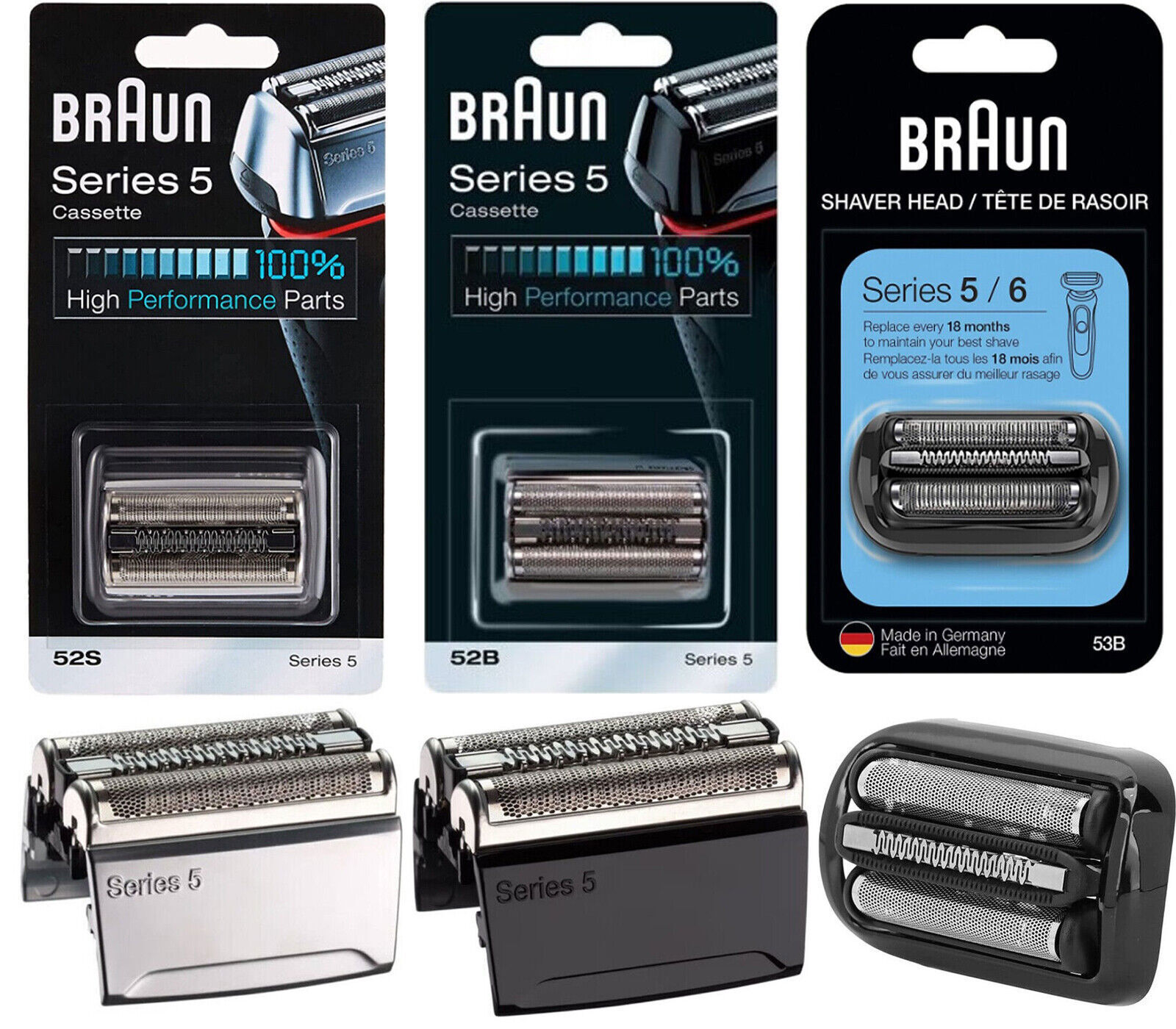 Braun 52B 52S 53B Series 5 Shaving Head Foil Replacement Razor Shaver Cassette