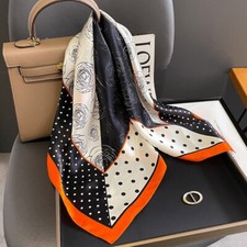 100 Mulberry Silk Square Scarf Women Neckerchief Wrap Black White Flowers 68cm