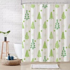Christmas Shower Curtain Set, Merry Christmas 72"W x 72"L Pack of 1 Green