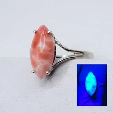 Sterling Uranium Glass Ring Strawberries and Cream Marquise 925 Silver