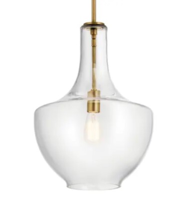 $245 New Kichler Everly 42046NBR Pendant Light w/Bell Glass Shade Natural Brass
