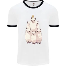 Llama Christmas Tree Xmas Mens Ringer T-Shirt