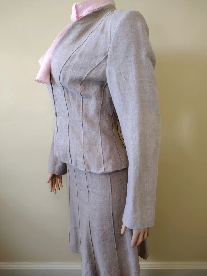 Traje Falda Vintage Claude Montana Paris Marfil Lino Talla 44 Foto 4 de 4