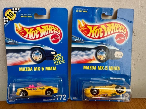 Ships Free! Set of 2 Cool Find! Hot Wheels Yellow MAZDA MX-5 MIATA Blue Card 172
