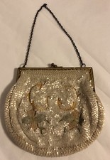Antique Beaded And Embroidered Exquisite Evening Bag Purse Made in France