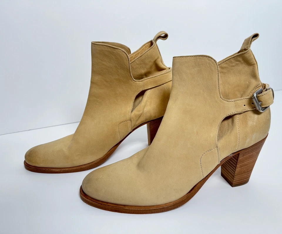 Laura Bellariva Leather Ankle Boots Womens 40 9.5 Buckle Stacked Heel Cowgirl - Image 2 of 4