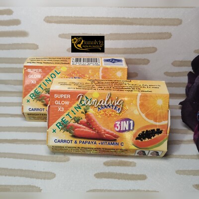 2 Bars x 125g Soap Carrot + Papaya + Vit C Asantee 3 In 1 Face And body Retinol 