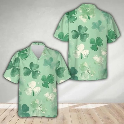 St Patrick's Day Aloha Shirt Irish Green Clover Party Holiday Men