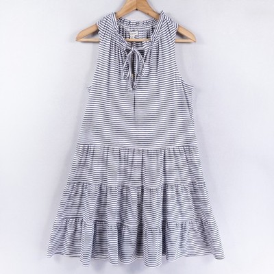 Max Studio Womens Tiered Dress Small Blue Striped Sleeveless Ruffle Coastal New