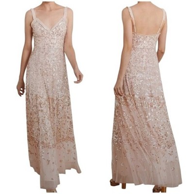 NEEDLE & THREAD NWT Women's 2 Blush Pink Patchwork Sequin Cami Gown Maxi Dress