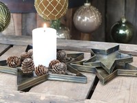 Chic Antique Tablett Set Sternform 3Tlg Antik Gold Messing Kerzenhalter Deko