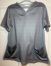 Unisex Gray V-Neck Scrub Top - Size M - Medical/Nursing Uniform with Pockets