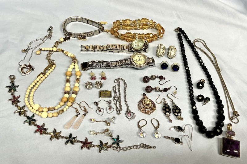 Costume Jewelry Variety Lot 9Prs Earrings-Pendants-2 Watches-Necklaces 25 Pcs