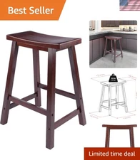 Elegant 24” Walnut Saddle Seat Counter Stool - Stylish Space-Saving Design