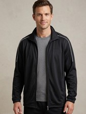 Diadora Mens Vintage Track Jacket Black White Piping Retro Full Zip Coat XL/48