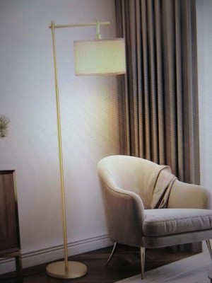 EDISHINE 63 in. Gold 1-Light Arched Floor Lamp for Living Room with Fabric Drum