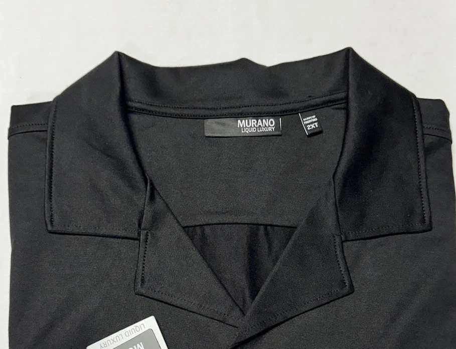 Camisa de hombre de lujo líquida de Murano 2XT manga corta 100 % algodón jersey botón negra Foto 2 de 4