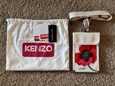 Kenzo Floral Poppy Embroidered Mini Crossbody Side Bag Phone Pouch Canvas New