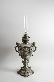 Q01U03 table lamp kerosene lamp metal with glass cylinder late 19th century